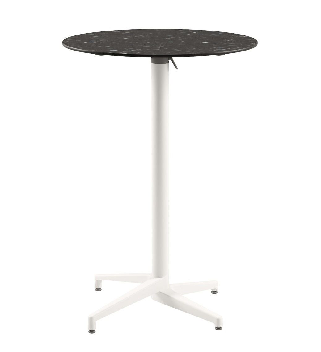 Moon Compact Terrazzo Laminat Katlanır Bar Masası 77 cm Yuvarlak Beyaz Ayak Paslanmaz Dış Mekan ve Bahçe Kullanımı için Dayanıklı