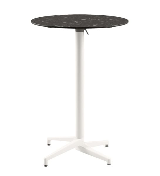 Moon Compact Terrazzo Laminat Katlanır Bar Masası 77 cm Yuvarlak Beyaz Ayak Paslanmaz Dış Mekan ve Bahçe Kullanımı için Dayanıklı