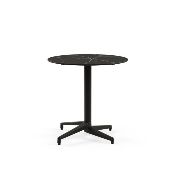 Moon Compact 70 cm Yuvarlak Siyah Ayaklı Siyah Mermer Desenli Bahçe Masası | Dış Mekan, Restoran, Kafe, Balkon, Teras Kullanımı İçin Paslanmaz Dayanıklı Masa