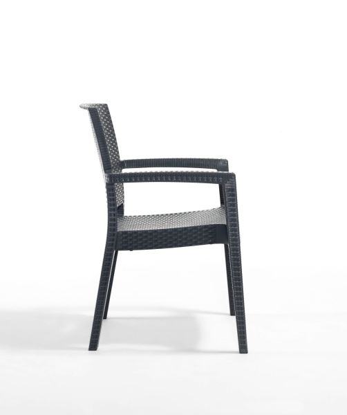 Antrasit Rattan Bahçe Sandalyesi İstiflenebilir ve Şık Dış Mekan Tasarımı