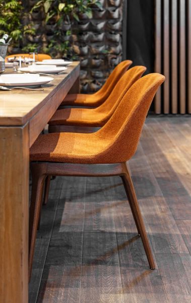 Kayın Ağacı Ceviz Ayak Mavi Kumaş Döşemeli Restaurant Sandalyesi