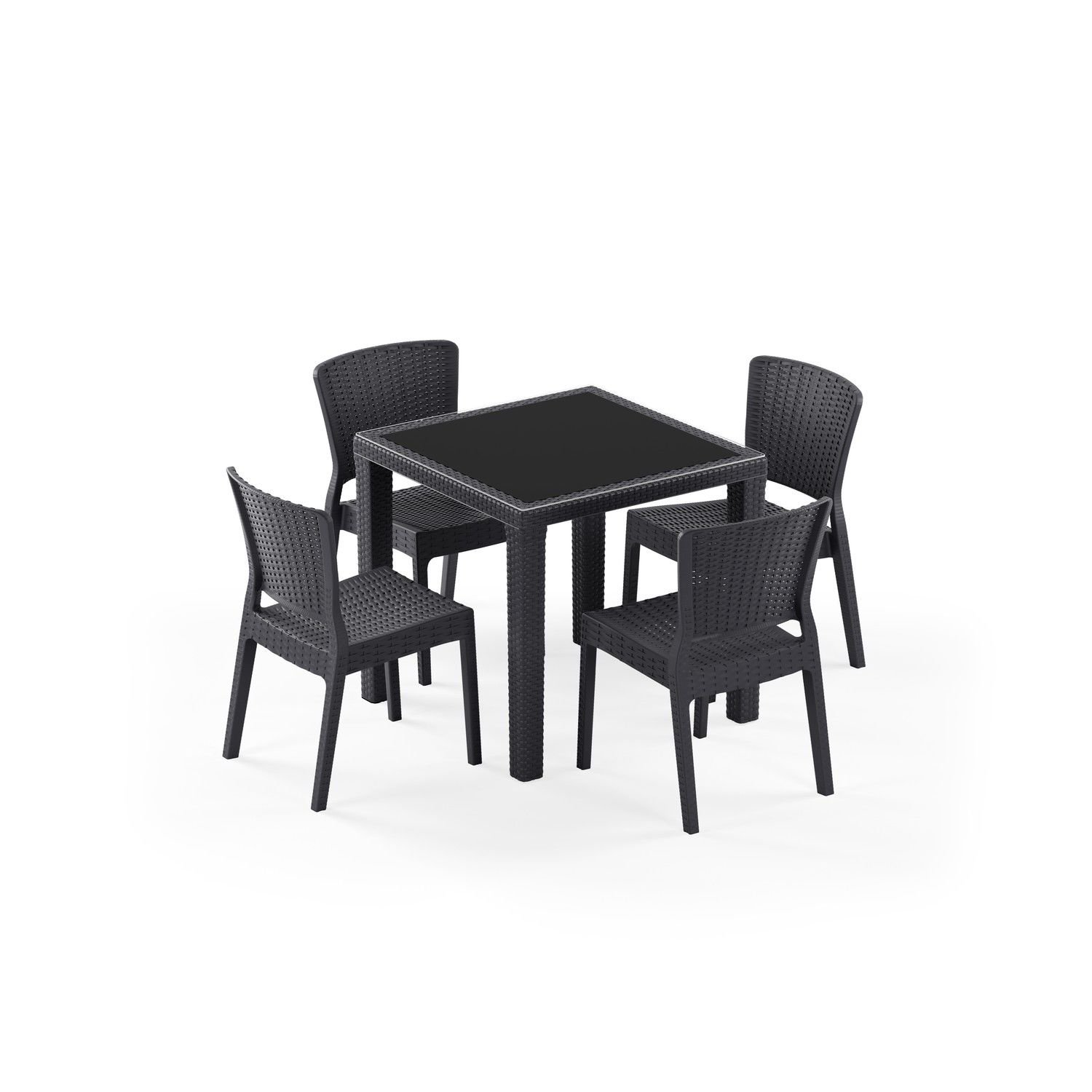 Antrasit Dış Mekan Bahçe Masa Sandalye Takım 4 Kişilik 80x80