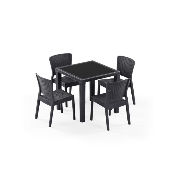 Antrasit Dış Mekan Bahçe Masa Sandalye Takım 4 Kişilik 80x80