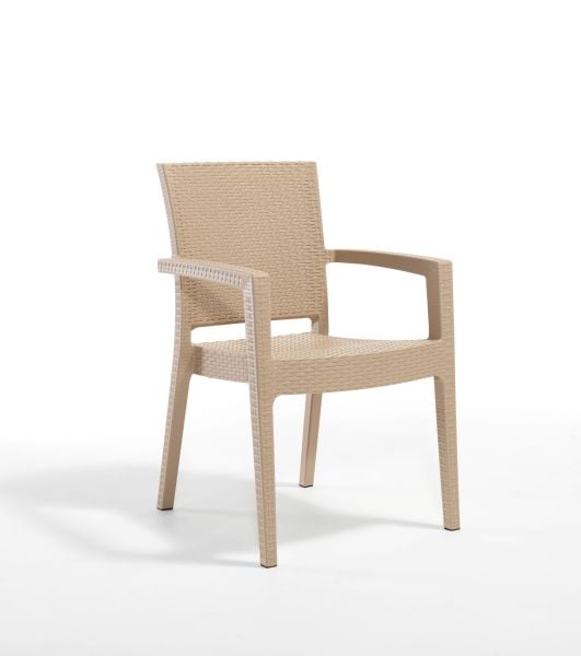 \'\'Kapuçino Renkli Rattan Dış Mekan Sandalyesi – İstiflenebilir Bahçe, Havuz Kenarı, Teras ve Balkon İçin Dayanıklı Sandalye\'\'