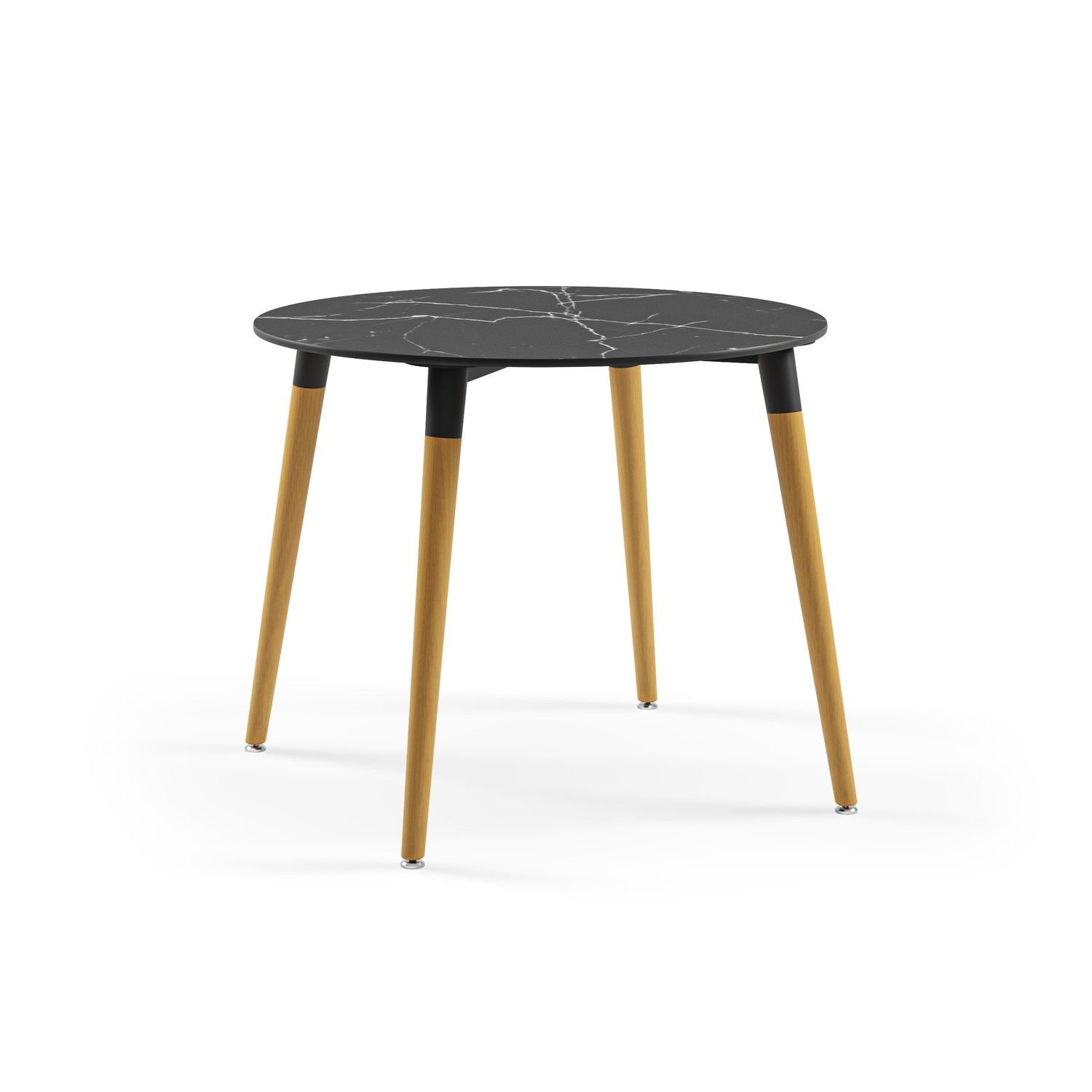 Siyah Mermer Compact Yuvarlak Masa 77 cm Modern