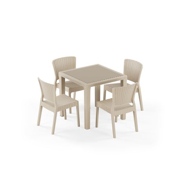Bej Dış Mekan Bahçe Masa Sandalye Takımı 4 Kişilik 80x80
