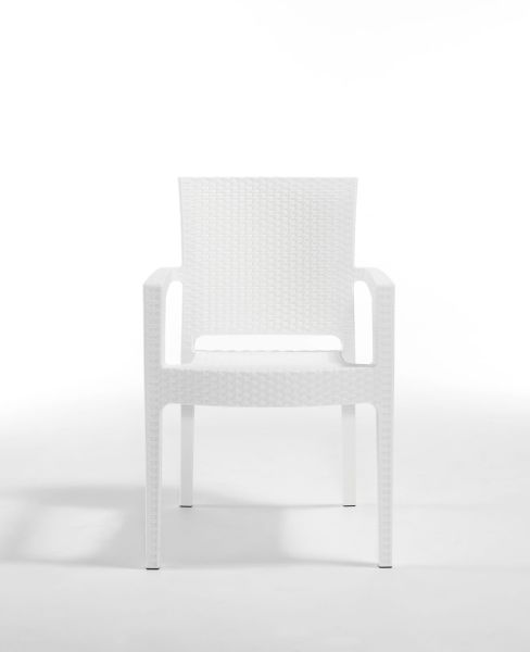 Beyaz Rattan Dış Mekan Sandalyesi İstiflenebilir ve Dayanıklı Tasarım Bahçe, Teras, Kafe ve Restoranlar İçin