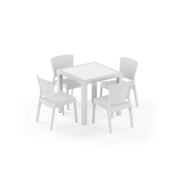 Beyaz 4 Kişilik 80x80.cm Dış Mekan Bahçe Masa Sandalye Takım