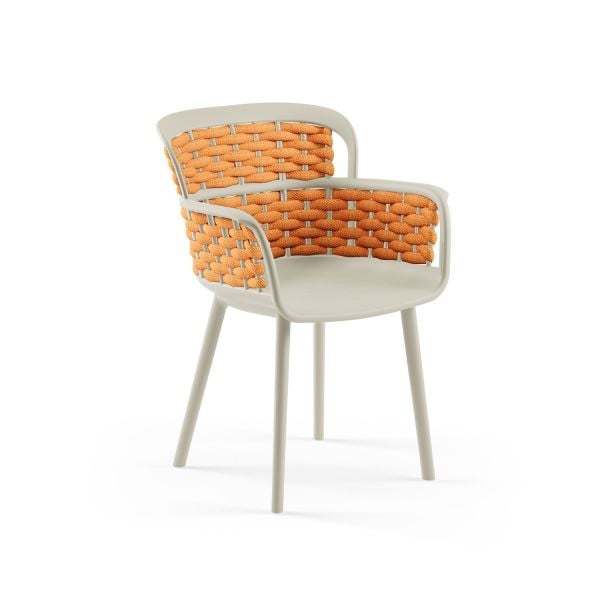 Bej Gövdeli Turuncu Örgülü 4 Kişilik Bahçe Masa Sandalye Takımı | Katlanır 80x80cm Masa | Dış Mekan Balkon Teras Cafe Restaurant Takımı