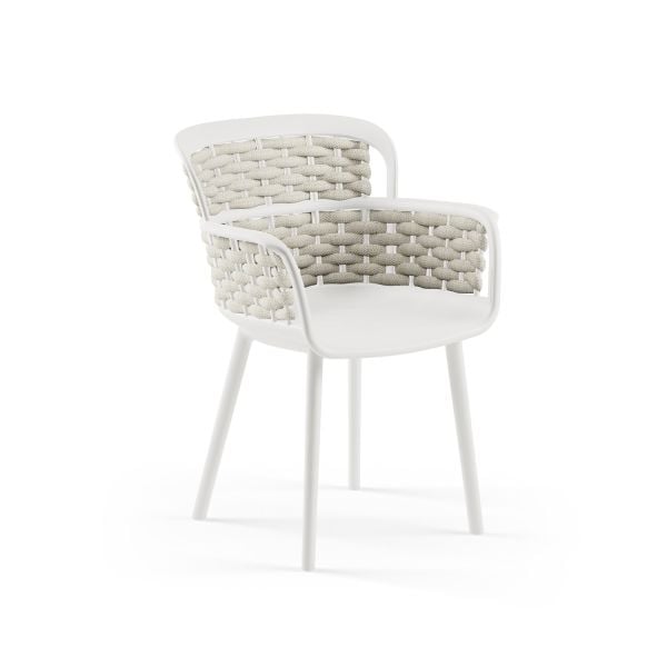 Beyaz Gövde Bej Örgülü Sandalye 4 Kişilik Katlanır Bahçe Masa Sandalye Takımı 80x80 cm | Mutfak, Otel, Kafe, Balkon & Teras İçin Dayanıklı Dış Mekan Seti