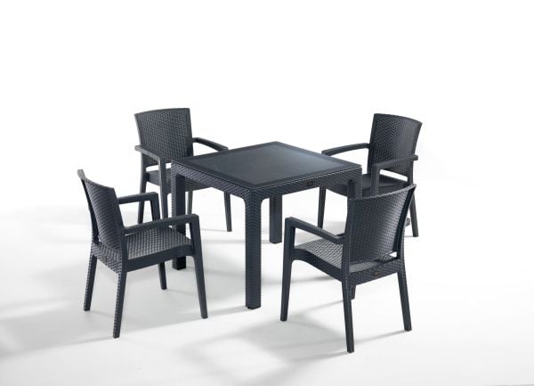 4 Kişilik Antrasit Rattan Dış Mekan Masa Sandalye Seti 90x90 cm Otel Cafe Restaurant Bahçeleri Teras Havuz Kenarı Masa Sandalye Takımı Fiyatları