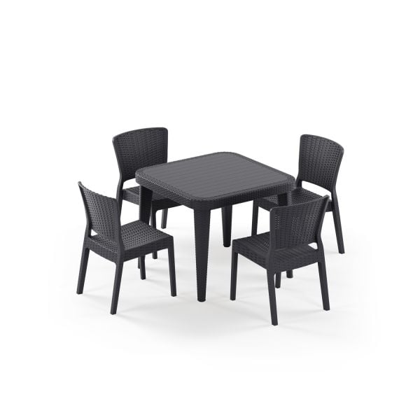 Antrasit 4 Kişilik 90x90 Dış Mekan Bahçe Masa Sandalye