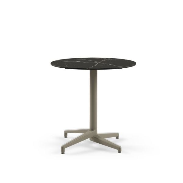 Moon Compact Laminat Masa 60 cm Yuvarlak – Vizon Ayaklı, Siyah Mermer Desenli, Paslanmaz Bahçe ve Dış Mekan Masası