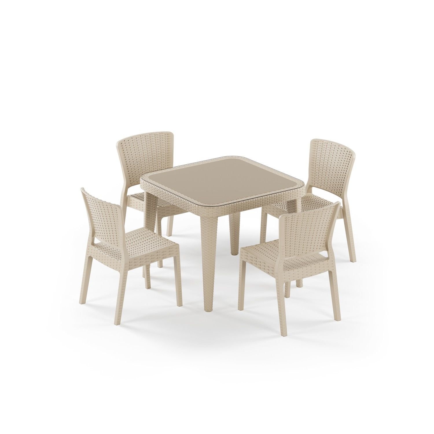 Bej 4 Kişilik 90x90 Dış Mekan Bahçe Masa Sandalye Takımı