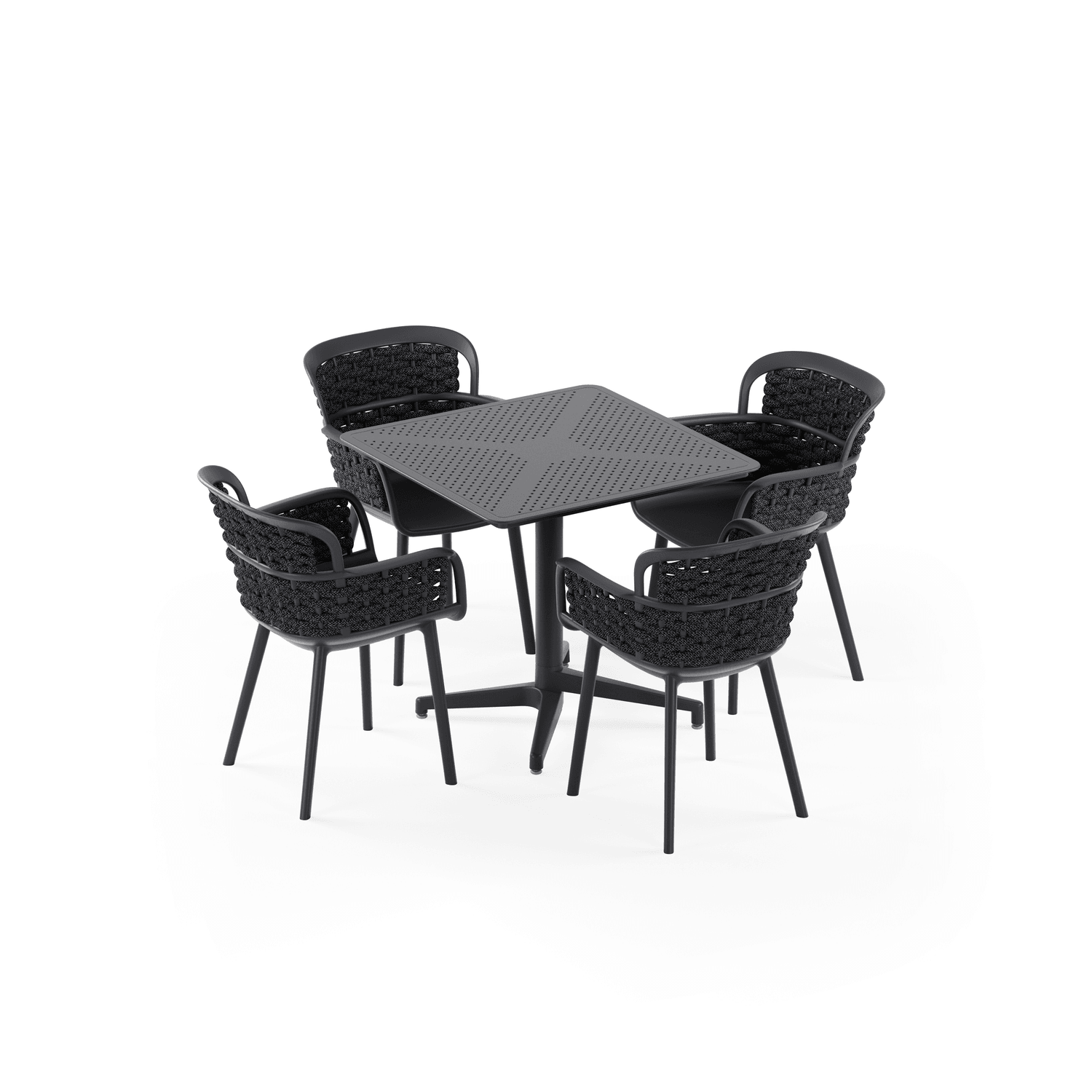 Antrasit Renk Siyah Örgülü 4 Kişilik Bahçe Masa Sandalye Takımı | 80x80 cm Sabit Masa | Dış Mekan Balkon Teras Cafe Otel Restoran Kullanımına Uygun | Ücretsiz Kargo