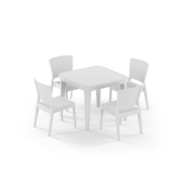 Beyaz 4 Kişilik 90x90 Dış Mekan Bahçe Masa Sandalye Takımı