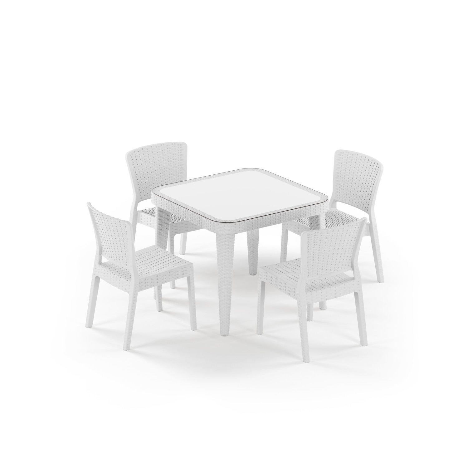 Beyaz 4 Kişilik 90x90 Dış Mekan Bahçe Masa Sandalye Takımı