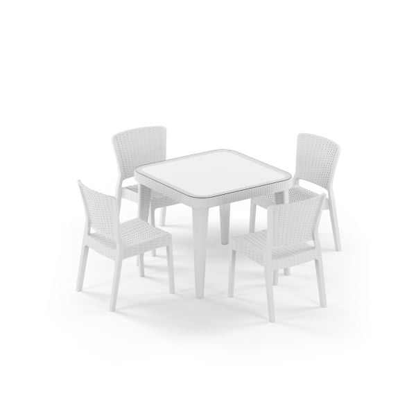 Beyaz 4 Kişilik 90x90 Dış Mekan Bahçe Masa Sandalye Takımı
