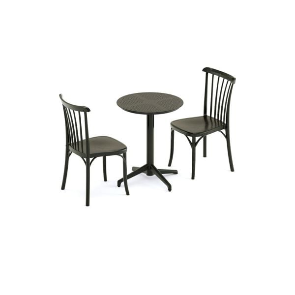 SİYAH YUVARLAK 2 KİŞİLİK CAFE DIŞ MEKAN BAHÇE MASA SANDALYE TAKIMI