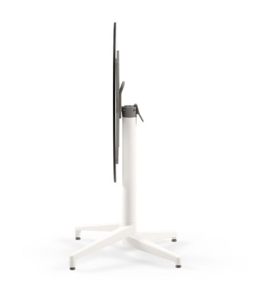 Moon Compact Laminat Katlanır Yuvarlak Otel Masası – 77 cm, Beyaz Ayaklı, Siyah Mermer Desenli, Paslanmaz Katlanır Dış Mekan Bahçe Masası