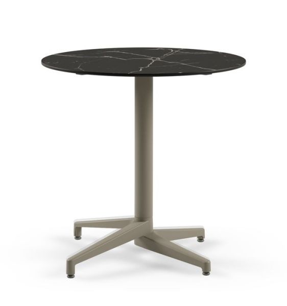 Moon Compact Laminat Katlanır Restaurant Masası – 77 cm Yuvarlak, Vizon Ayaklı, Siyah Mermer Desenli, Paslanmaz Dış Mekan Bahçe Masası