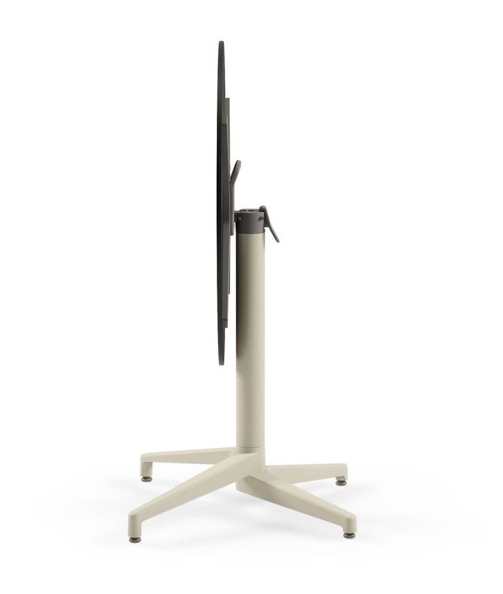 Moon Compact Laminat Katlanır Kafe Restoran Masası – 77 cm Yuvarlak, Bej Ayaklı, Siyah Mermer Desenli, Paslanmaz İç Ve Dış Mekan Bahçe Masası