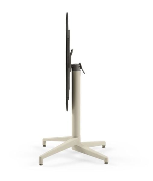 Moon Compact Laminat Katlanır Kafe Restoran Masası – 77 cm Yuvarlak, Bej Ayaklı, Siyah Mermer Desenli, Paslanmaz İç Ve Dış Mekan Bahçe Masası