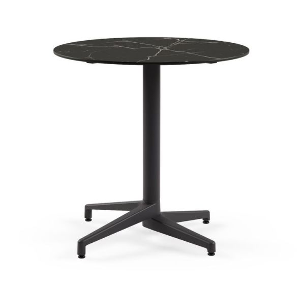 Moon Compact Laminat Katlanır Otel Masası - 77 cm Yuvarlak, Antrasit Ayaklı, Siyah Mermer Desenli, Paslanmaz Dış Mekan & Bahçe Masası