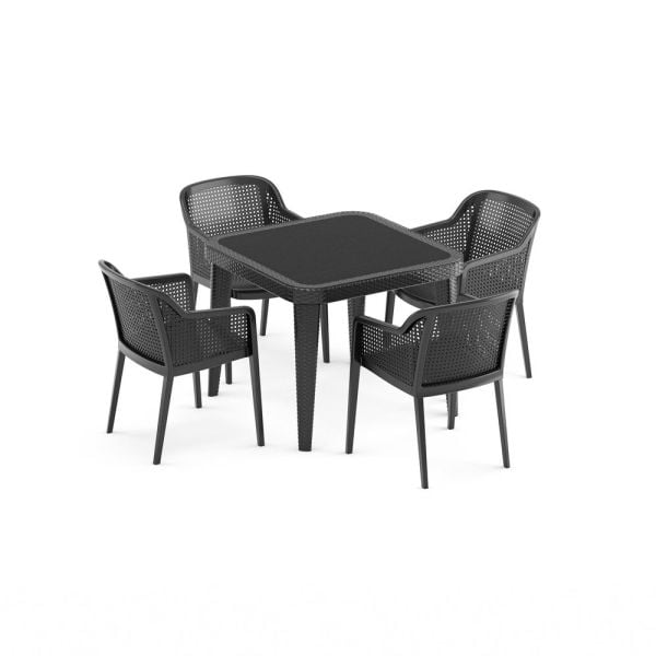 SİYAH 4 KİŞİLİK 90X90.CM DIŞ MEKAN BAHÇE MASA SANDALYE TAKIMI