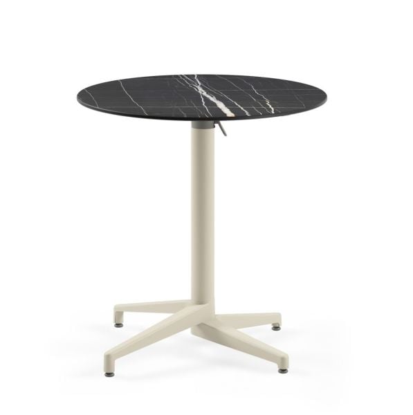Moon Compact Laminat Katlanır Mutfak Masası – 77 cm Yuvarlak, Bej Ayaklı, Siyah Mermer Desenli, Paslanmaz Bahçe ve Dış Mekan Masası
