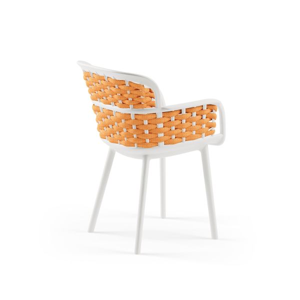 Beyaz Gövde Turuncu Örgülü Sandalyeli 4 Kişilik 80x80 cm Dış Mekan Bahçe Masa Sandalye Takımı – Otel, Restaurant, Cafe, Kafe, Kafeterya, Mutfak, Balkon, Teras
