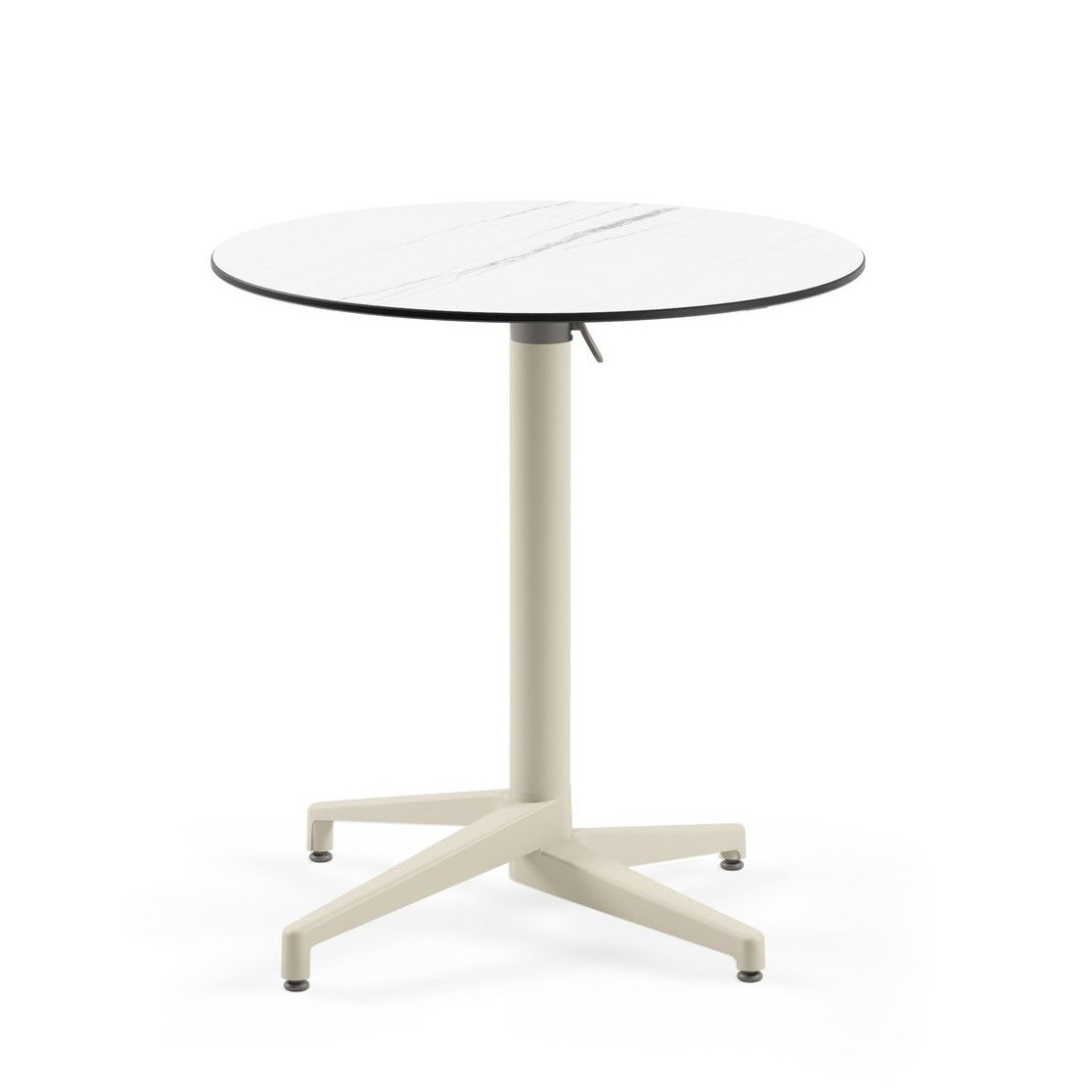 Moon Compact Laminat Katlanır Bahçe Masası - 77 cm Çap, Yuvarlak, Bej Renk Ayaklı, Beyaz Mermer Desenli, Paslanmaz Dış Mekan Masası, TSE Belgeli