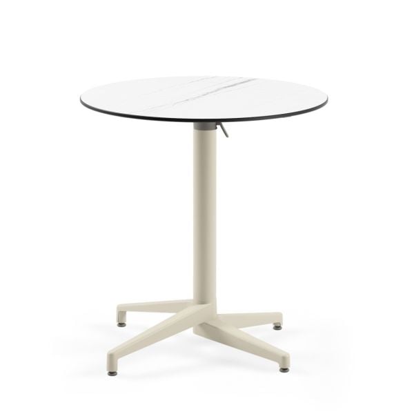 Moon Compact Laminat Katlanır Bahçe Masası - 77 cm Çap, Yuvarlak, Bej Renk Ayaklı, Beyaz Mermer Desenli, Paslanmaz Dış Mekan Masası, TSE Belgeli