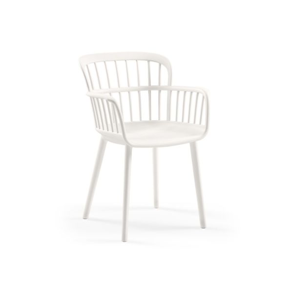 Beyaz 4 Kişilik Bahçe Masa Sandalye Takımı | 80x80cm Sabit Dış Mekan Masa | Cafe, Balkon, Teras, Otel, Restoran İçin Plastik Paslanmaz Set