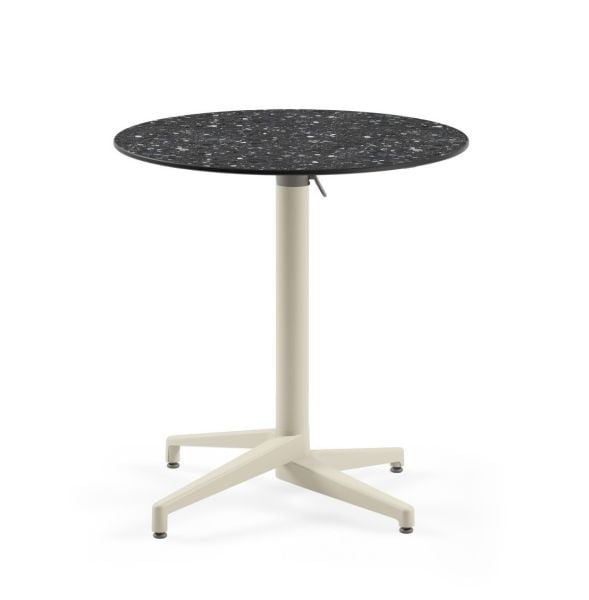 Moon Compact Terrazzo Laminat Katlanır Otel Masası 77 cm Yuvarlak Bej Ayaklı - Paslanmaz Dış Mekan Bahçe Masası Fiyatı ve Özellikleri