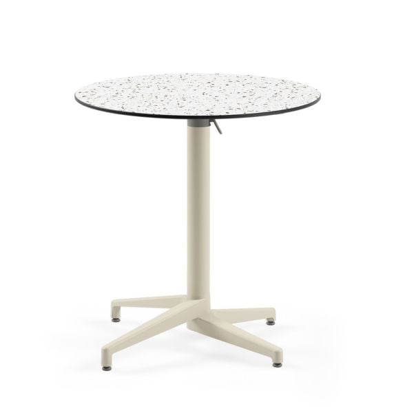 Moon Compact Terrazzo Laminat Katlanır Cafe Masası 77 cm Yuvarlak - Bej Ayaklı, Dayanıklı ve Estetik Dış Mekan Bahçe Masası