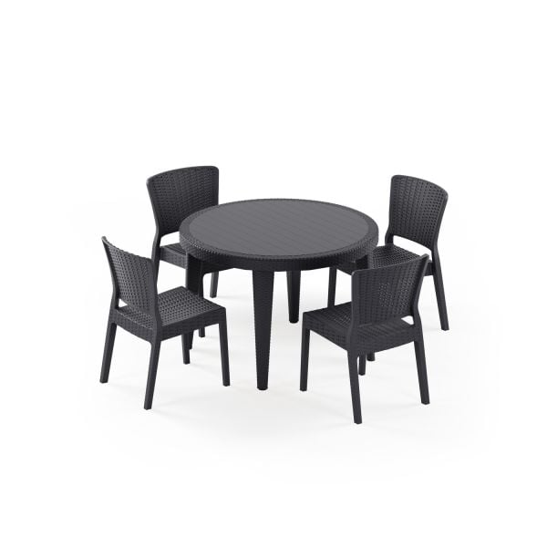 Antrasit 110 cm Yuvarlak Dış Mekan Bahçe Masa Sandalye Takım