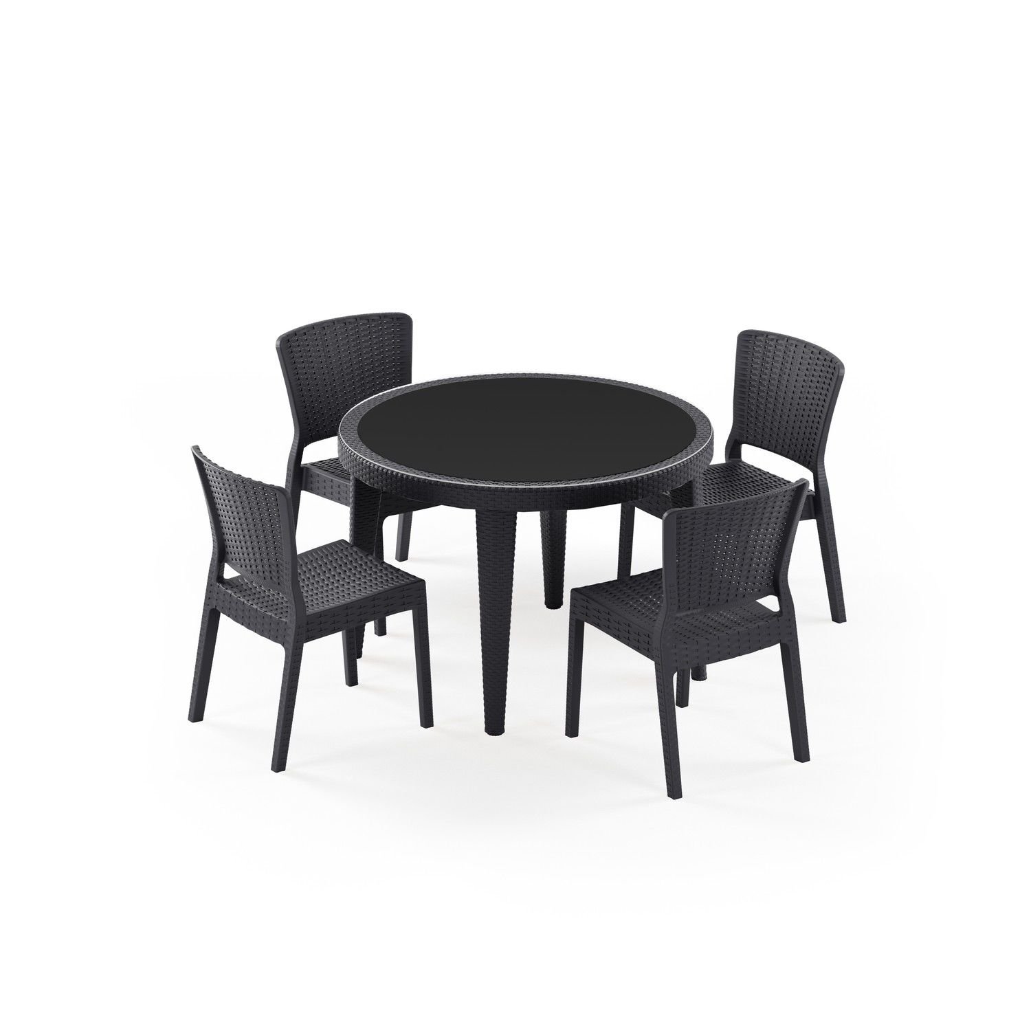 Antrasit 110 cm Yuvarlak Dış Mekan Bahçe Masa Sandalye Takım