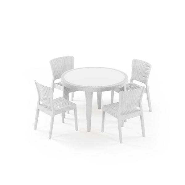 Beyaz 110 cm Yuvarlak Dış Mekan Bahçe Masa Sandalye Takımı