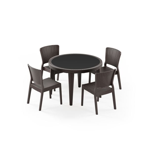 Venge 110 cm Yuvarlak Dış Mekan Bahçe Masa Sandalye Takımı