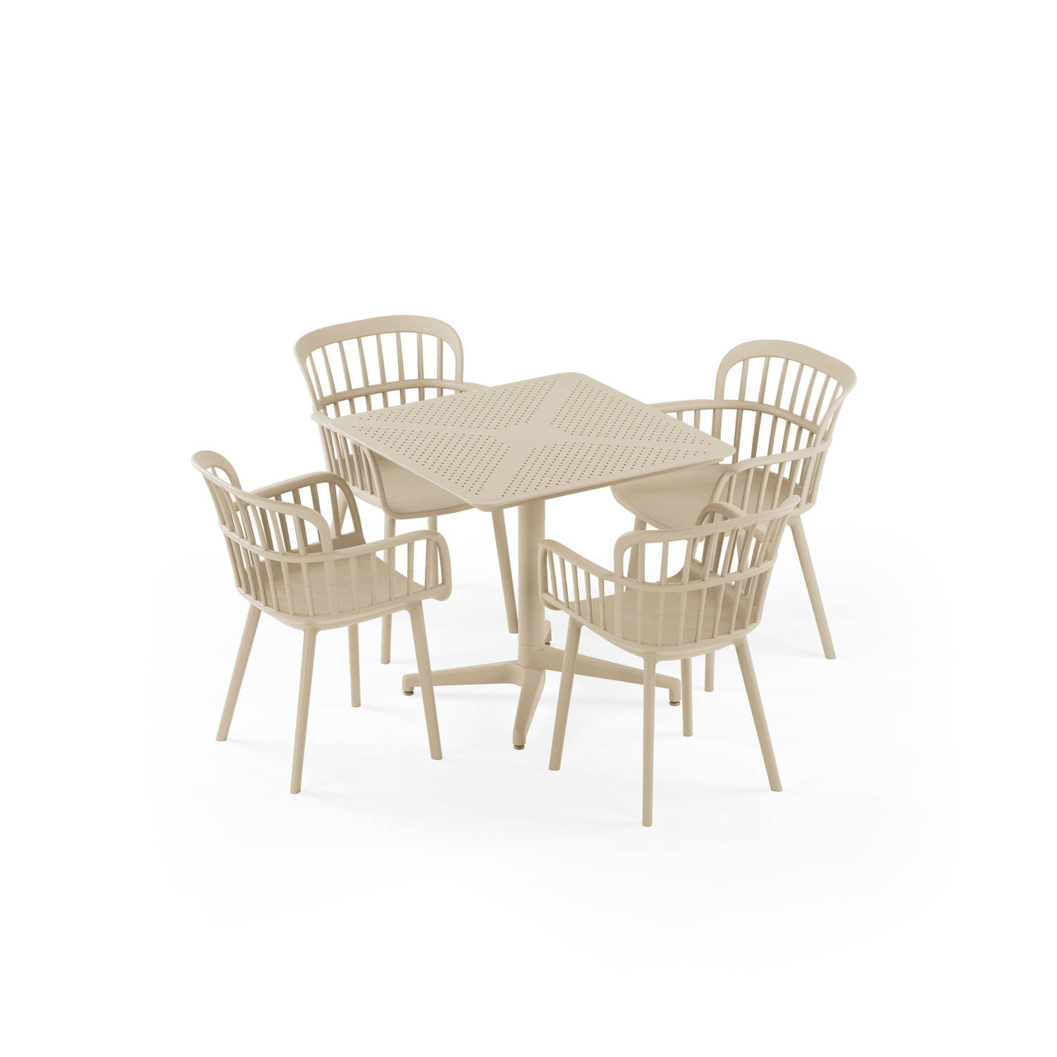 Bej Katlanır Bahçe Masa Sandalye Takımı 4 Kişilik 80x80 cm Dış Mekan Cafe Balkon Otel Restaurant Takımı