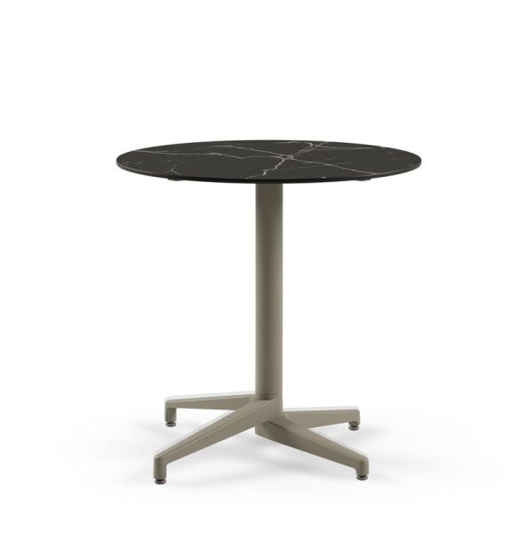 Compact Laminat Katlanır Masa - 70 cm Yuvarlak, Siyah Mermer Desenli, Vizon Ayaklı, Otel, Kafe, Restoran, Balkon ve Bahçe İçin Dayanıklı Masa