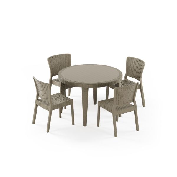 Vizon 110 cm Yuvarlak Dış Mekan Bahçe Masa Sandalye Takımı