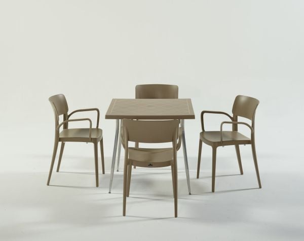 Kum Beji Dış Mekan Bahçe Masa Sandalye Takımı 4 Kişilik, 80x80 cm Kare 7 Renk Seçeneği Antrasit Siyah Yeşil Hardal Kırmızı Kum Beji Beyaz