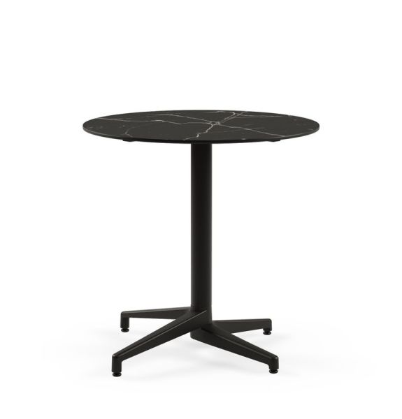 Compact Laminat Katlanır Restaurant ve Bahçe Masası – 70 cm Yuvarlak, Siyah Ayaklı, Siyah Mermer Desenli, Paslanmaz, İç ve Dış Mekan Kullanımına Uygun