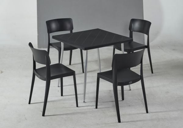 Antrasit Kare Bahçe Masa Sandalye Seti 80x80 cm Dış Mekan İçin Dayanıklı Tasarım