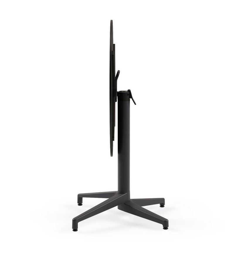 Compact Laminat Katlanır Otel Masası – 70 cm Yuvarlak, Antrasit Ayaklı, Siyah Mermer Desenli, Paslanmaz Bahçe ve Dış Mekan Masası