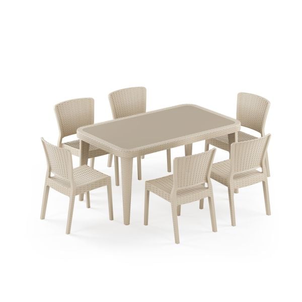 Bej 90x150 cm Dış Mekan Bahçe Masa Sandalye Takımı