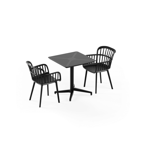 Siyah Dış Mekan Bahçe Masa Sandalye Takımı 2 Kişilik 70x70 cm Sabit Masa Seti | Otel, Restaurant, Cafe, Kafe, Teras, Balkon İçin Dayanıklı ve Şık Tasarım