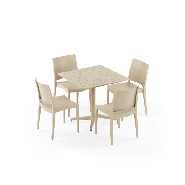 Bej 4 Kişilik Katlanır Bahçe Masa Sandalye Takımı 80x80